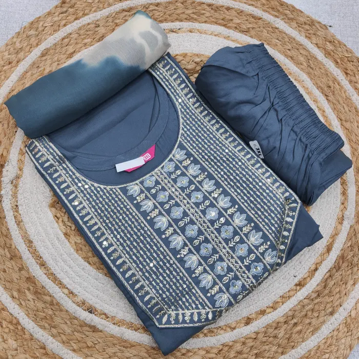 Premium Rayon Straight Top Bottom Dupatta Set | TS3378